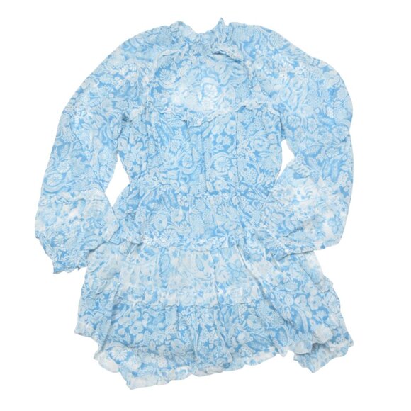 By Anthropologie Long-Sleeve Backless Sheer Ruffle Mini Dress Medium - Picture 4 of 9